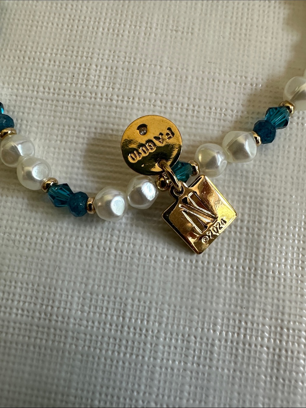 Little Words Project Bridgerton Pearl & Teal Beaded Bracelet Limited Edition LXL - Picture 4 of 6
